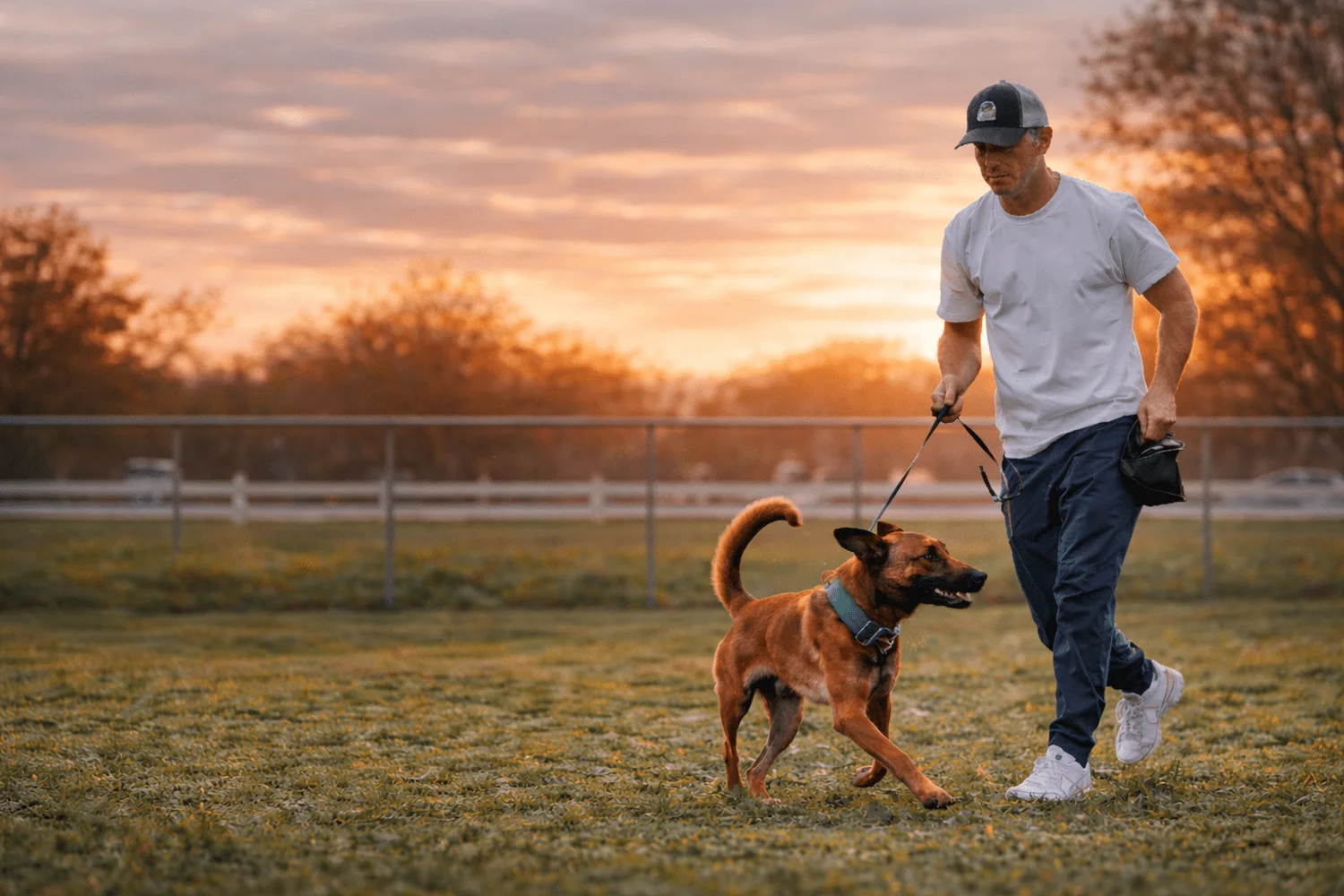 A dog and handler practicing together outdoors